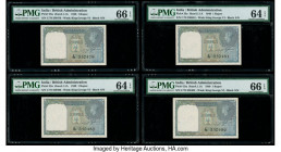 India Government of India 1 Rupee 1940 Pick 25a Jhun4.1.1A Four Consecutive Examples PMG Gem Uncirculated 66 EPQ (2); Choice Uncirculated 64 EPQ (2). ...