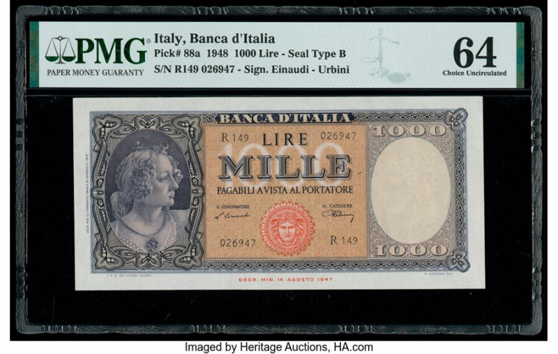 Italy Banco d'Italia 1000 Lire 14.8.1947 Pick 88a PMG Choice Uncirculated 64. 

...