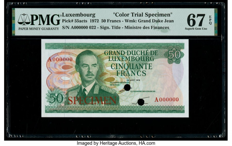 Luxembourg Grand Duche de Luxembourg 50 Francs 25.8.1972 Pick 55acts Color Trial...