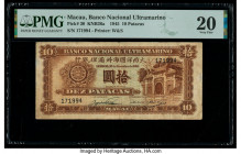 Macau Banco Nacional Ultramarino 10 Patacas 16.11.1945 Pick 30 KNB36a PMG Very Fine 20. Minor repairs have been noted on this example.

HID09801242017...