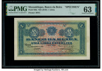 Mozambique Banco Da Beira 1 Libra 15.9.1919 Pick R6S Specimen PMG Choice Uncirculated 63. Previous mounting has been noted on this example.

HID098012...