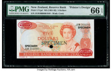 New Zealand Reserve Bank of New Zealand 5 Dollars ND (1981-92) Pick 171pd Printer's Design PMG Gem Uncirculated 66 EPQ. One POC.

HID09801242017

© 20...