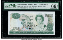New Zealand Reserve Bank of New Zealand 20 Dollars ND (1981-92) Pick 173s Specimen PMG Gem Uncirculated 66 EPQ. Black Specimen overprints and one POC ...