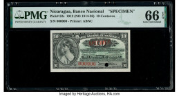 Nicaragua Banco Nacional 10 Centavos 1912 (ND 1914-26) Pick 52s Specimen PMG Gem Uncirculated 66 EPQ. Red Specimen overprints and one POCs present on ...