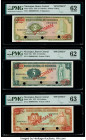 Nicaragua Banco Central 2; 5; 20 Cordobas 1972 Pick 121as; 122s; 124s Three Specimen PMG Uncirculated 62 (2); Choice Uncirculated 63. Red Specimen & T...