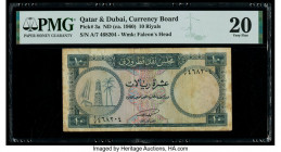 Qatar & Dubai Currency Board 10 Riyals ND (ca. 1960) Pick 3a PMG Very Fine 20. Stains and annotation are noted on this example.

HID09801242017

© 202...