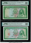 Saint Thomas and Prince Banco Nacional Ultramarino 1000 Escudos 11.5.1964 Pick 40a; 48a Two Examples PMG Very Fine 30. A paper pull is noted on Pick 4...
