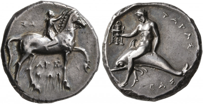 CALABRIA. Tarentum. Circa 280 BC. Didrachm or Nomos (Silver, 21 mm, 8.00 g, 7 h)...