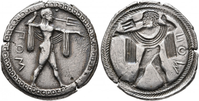 LUCANIA. Poseidonia. Circa 530-500 BC. Nomos (Silver, 28 mm, 7.61 g, 12 h). ΠOM ...