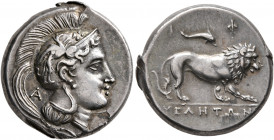 LUCANIA. Velia. Circa 300-280 BC. Didrachm or Nomos (Silver, 20 mm, 7.53 g, 3 h). Head of Athena to right, wearing crested Attic helmet adorned with a...