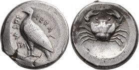 SICILY. Akragas. Circa 470/465-440s. Tetradrachm (Silver, 27 mm, 17.39 g, 4 h). AKRAC- ΣOTИA Eagle standing left with closed wings. Rev. Crab within s...