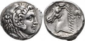 SICILY. Entella (?). Punic issues, circa 300-289 BC. Tetradrachm (Silver, 25 mm, 16.88 g, 4 h). Head of Herakles to right, wearing lion skin headdress...