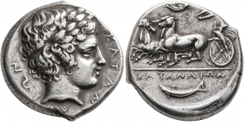 SICILY. Katane. Circa 405-403/2 BC. Tetradrachm (Silver, 26 mm, 17.20 g, 10 h), ...