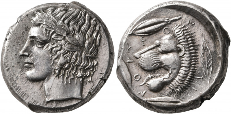 SICILY. Leontini. Circa 430-425 BC. Tetradrachm (Silver, 25 mm, 17.00 g, 9 h). L...