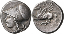 SICILY. Syracuse. Agathokles, 317-289 BC. Stater (Silver, 20 mm, 6.66 g, 7 h), circa 304-289. Head of Athena to left, wearing Corinthian helmet. Rev. ...