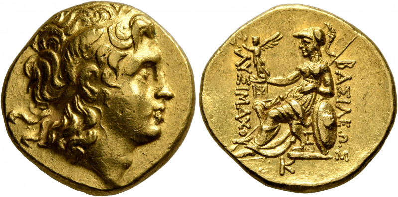 KINGS OF THRACE. Lysimachos, 305-281 BC. Stater (Gold, 18 mm, 8.53 g, 7 h), Byza...