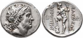 KINGS OF MACEDON. Demetrios I Poliorketes, 306-283 BC. Tetradrachm (Silver, 29 mm, 17.22 g, 12 h), Chalkis, circa 290-287. Diademed and horned head of...