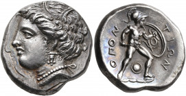LOKRIS. Lokris Opuntii. Circa 370-360 BC. Stater (Silver, 23 mm, 12.28 g, 1 h). Head of Demeter to left, wearing wreath of wheat leaves, pendant earri...