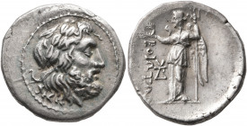 BOEOTIA, Federal Coinage. Circa 225-171 BC. Drachm (Silver, 21 mm, 5.11 g, 3 h). Laureate head of Poseidon to right. Rev. BOIΩTΩN Nike standing front,...