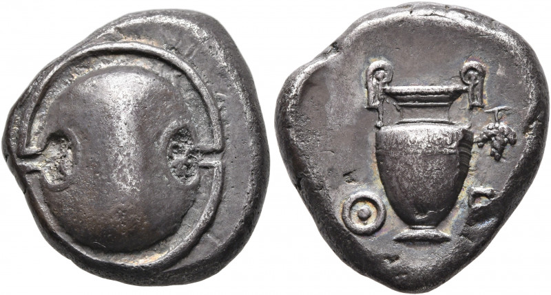 BOEOTIA. Thebes. Circa 425-400 BC. Stater (Silver, 22 mm, 11.60 g). Boeotian shi...
