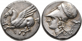 CORINTHIA. Corinth. Circa 375-300 BC. Stater (Silver, 20 mm, 9.61 g, 12 h). Pegasos flying left; below, Ϙ. Rev. Head of Athena to left, wearing laurea...
