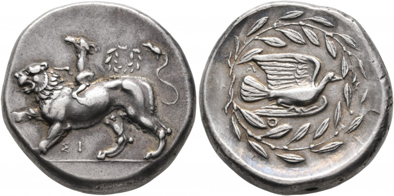 SIKYONIA. Sikyon. Circa 340-330 BC. Stater (Silver, 24 mm, 12.24 g, 3 h). Chimai...
