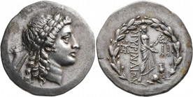 AEOLIS. Myrina. Circa 160-143 BC. Tetradrachm (Silver, 34 mm, 16.27 g, 12 h). Laureate head of Apollo to right. Rev. MΥΡINAIΩN Apollo Grynios standing...