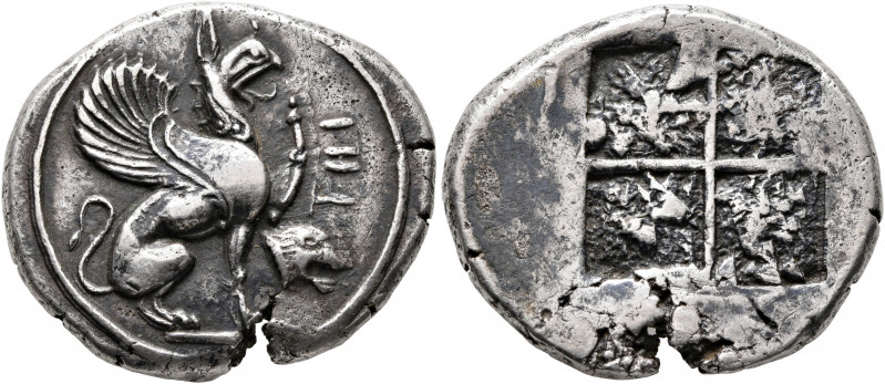 IONIA. Teos. Circa 450-425 BC. Stater (Silver, 25 mm, 11.86 g). THI Griffin, wit...