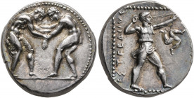 PAMPHYLIA. Aspendos. Circa 400-380 BC. Stater (Silver, 22 mm, 10.94 g, 2 h). Two nude wrestlers, standing and grappling with each other. Rev. ΕΣΤFΕΔΙΙ...