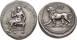 PERSIA, Alexandrine Empire. Uncertain satraps of Babylon, circa 322-312 BC. Tetradrachm (Silver, 24 mm, 17.00 g, 9 h). Baaltars seated left, holding s...