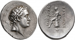 SELEUKID KINGS OF SYRIA. Seleukos IV Philopator, 187-175 BC. Tetradrachm (Silver, 33 mm, 17.00 g, 1 h), Antiochia on the Orontes. Diademed head of Sel...
