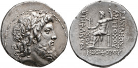 SELEUKID KINGS OF SYRIA. Antiochos IV Epiphanes, 175-164 BC. Tetradrachm (Silver, 32 mm, 16.90 g, 1 h), Antiochia on the Orontes, summer-autumn 168. L...