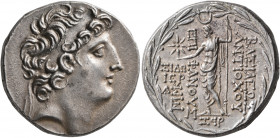 SELEUKID KINGS OF SYRIA. Antiochos VIII Epiphanes (Grypos), 121/0-97/6 BC. Tetradrachm (Silver, 29 mm, 16.71 g, 1 h), Sidon, SE 197 = 116/5. Diademed ...