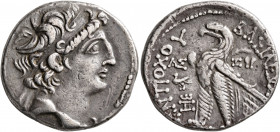 SELEUKID KINGS OF SYRIA. Antiochos VIII Epiphanes (Grypos), 121/0-97/6 BC. Tetradrachm (Silver, 27 mm, 11.61 g, 1 h), Ptolemaic standard. Askalon, SE ...