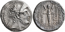 SELEUKID KINGS OF SYRIA. Demetrios III Eukairos, 97/6-88/7 BC. Tetradrachm (Silver, 27 mm, 16.00 g, 1 h), Damaskos, SE 218 = 95/4. Diademed head of De...