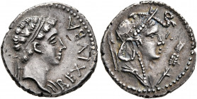 KINGS OF MAURETANIA. Juba II, 25 BC-AD 24. Denarius (Silver, 16 mm, 2.82 g, 11 h), Caesarea Mauretaniae. REX IVBA Diademed bust of Juba II to right, w...
