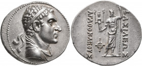 BAKTRIA, Greco-Baktrian Kingdom. Agathokles, circa 185-180 BC. Tetradrachm (Silver, 32 mm, 16.81 g, 12 h), Baktra. Diademed and draped bust of Agathok...
