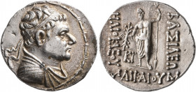 BAKTRIA, Greco-Baktrian Kingdom. Heliokles, circa 145-130 BC. Tetradrachm (Silver, 33 mm, 16.90 g, 12 h), Baktra. Diademed and draped bust of Heliokle...