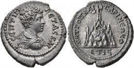 CAPPADOCIA. Caesaraea-Eusebia. Geta, as Caesar, 198-209. Tridrachm (Silver, 24 mm, 9.15 g, 12 h), RY 16 of Septimius Severus = 207/8. •Λ•CЄΠTI ΓЄTAC K...