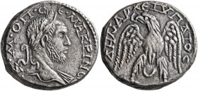 PHOENICIA. Aradus. Macrinus, 217-218. Tetradrachm (Silver, 25 mm, 13.51 g, 7 h). [•A]•K•M•ΟΠ•CЄ•MAKPINOC Laureate head of Macrinus to right, with slig...
