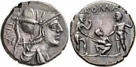 Ti. Veturius, 137 BC. Denarius (Silver, 20 mm, 3.93 g, 4 h), Rome. Draped bust of Mars to right, wearing crested Corinthian helmet; behind, TI• VET an...