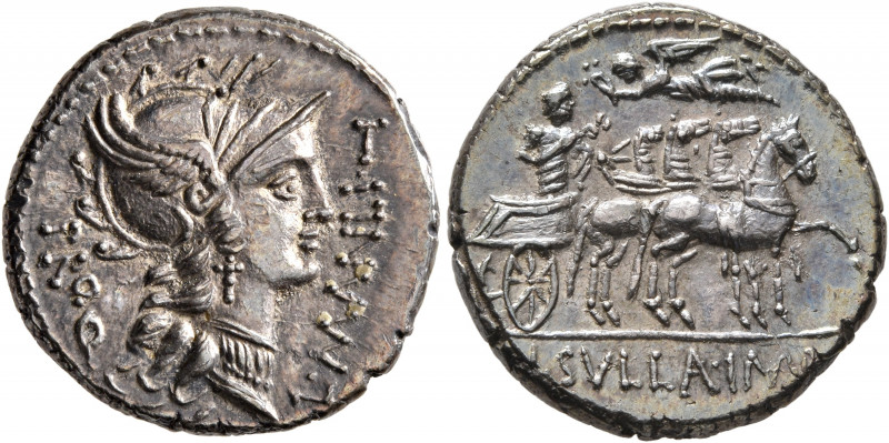 L. Manlius Torquatus, 82 BC. Denarius (Silver, 18 mm, 3.93 g, 4 h), with L. Corn...