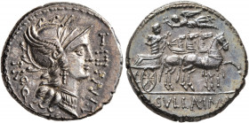 L. Manlius Torquatus, 82 BC. Denarius (Silver, 18 mm, 3.93 g, 4 h), with L. Cornelius Sulla, military mint moving with Sulla. L•MANLI•T - PRO•Q Head o...