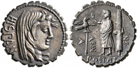 A. Postumius A.f. Sp.n. Albinus, 81 BC. Denarius (Silver, 19 mm, 3.58 g, 9 h), Rome. HISPAN Veiled head of Hispania to right. Rev. A• - POST•A•F - •S•...