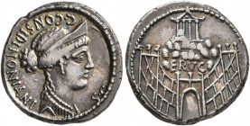 C. Considius Nonianus, 56 BC. Denarius (Silver, 18 mm, 3.82 g, 1 h), Rome. CONSIDI NONIANI - S•C Laureate and draped bust of Venus Erycina to right, w...