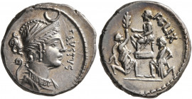 Faustus Cornelius Sulla, 56 BC. Denarius (Silver, 19 mm, 4.05 g, 4 h), Rome. FAVSTVS Draped bust of Diana to right, wearing stephane adorned with a cr...