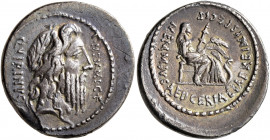 C. Memmius C.f, 56 BC. Denarius (Silver, 20 mm, 3.66 g, 5 h), Rome. C•MEMMI•C•F / QVIRINVS Laureate and bearded head of Quirinus to right. Rev. MEMMIV...