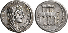 P. Fonteius P.f. Capito, 55 BC. Denarius (Silver, 17 mm, 4.10 g, 5 h), Rome. P•FONTEIVS•CAPITO•III•VIR•CONCORDIA Veiled and diademed head of Concordia...