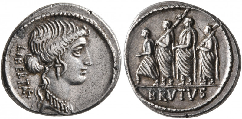 Q. Servilius Caepio Brutus (M. Junius Brutus), 54 BC. Denarius (Silver, 19 mm, 3...