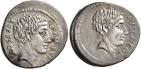 Q. Pompeius Rufus, 54 BC. Denarius (Silver, 19 mm, 3.61 g, 3 h), Rome. Q•POM•RVFI / RVFVS•COS Bare head of the consul Q. Pompeius Rufus to right. Rev....